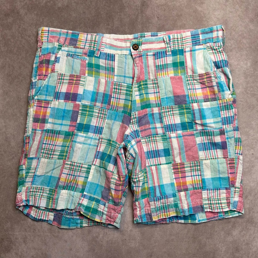 Charleston Threads Mens Patchwork Plaid Madras Shorts Multi-Color Size 40